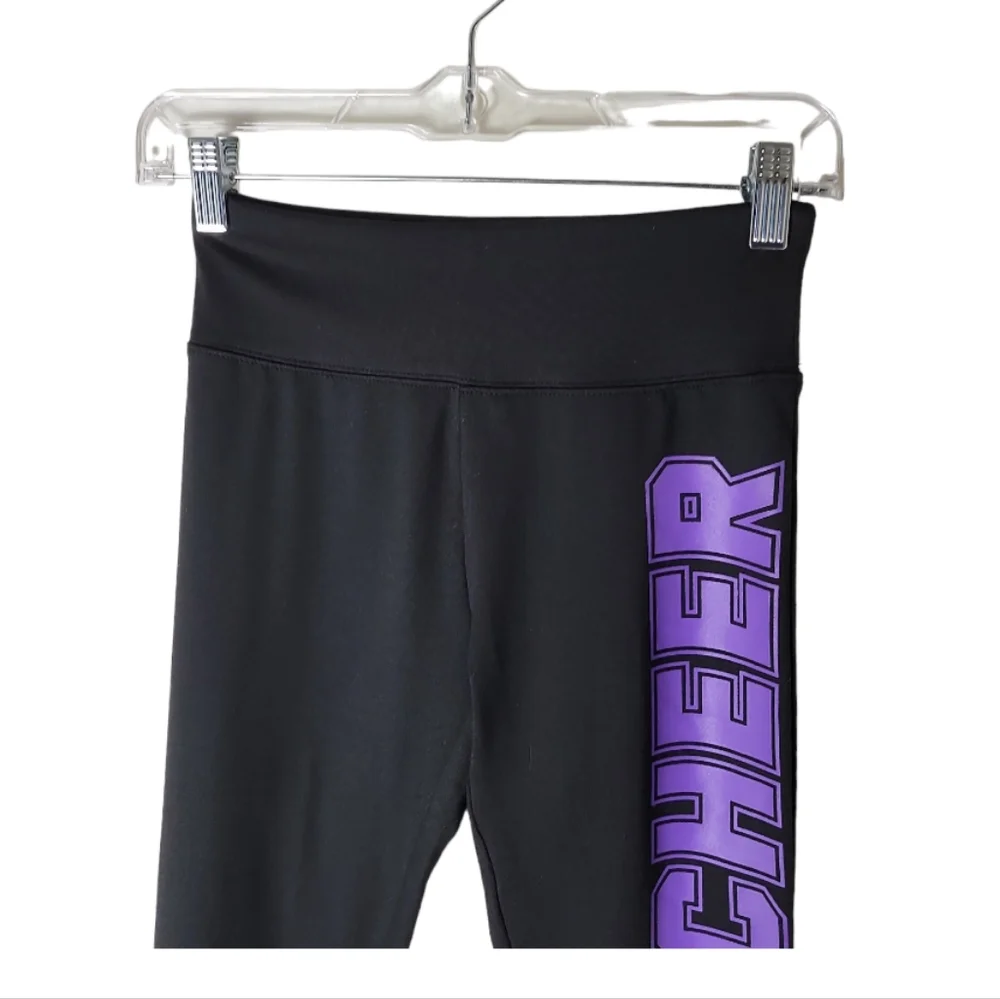 Justice girls black purple cheer graphic athletic leggings size 14/16